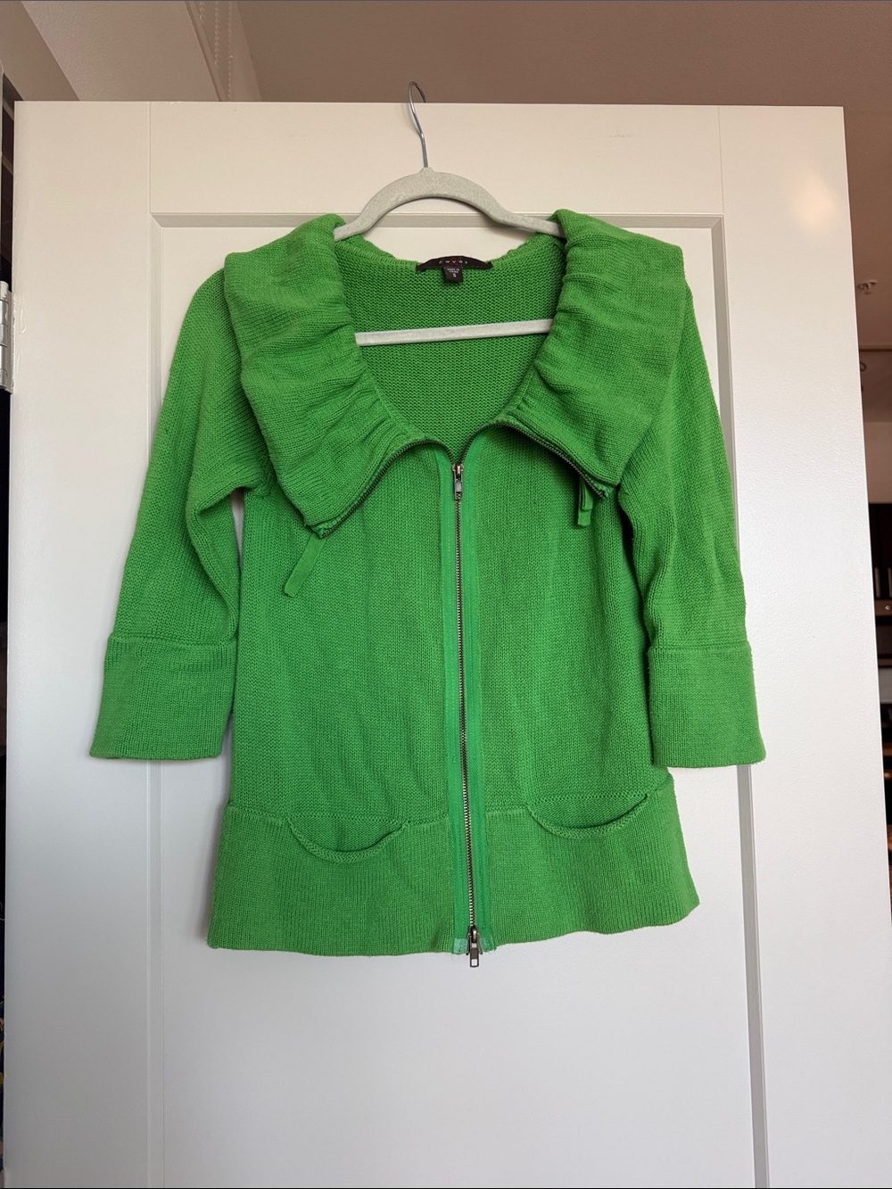 Fever Green Zip-Up Knit Cardigan, Size S